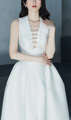 Deep V-Neck Bow Cut-Out Slit Midi Dress