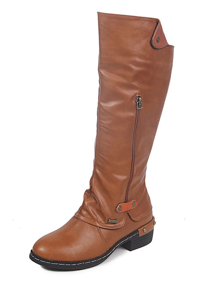 Zipper PU Leather Boots