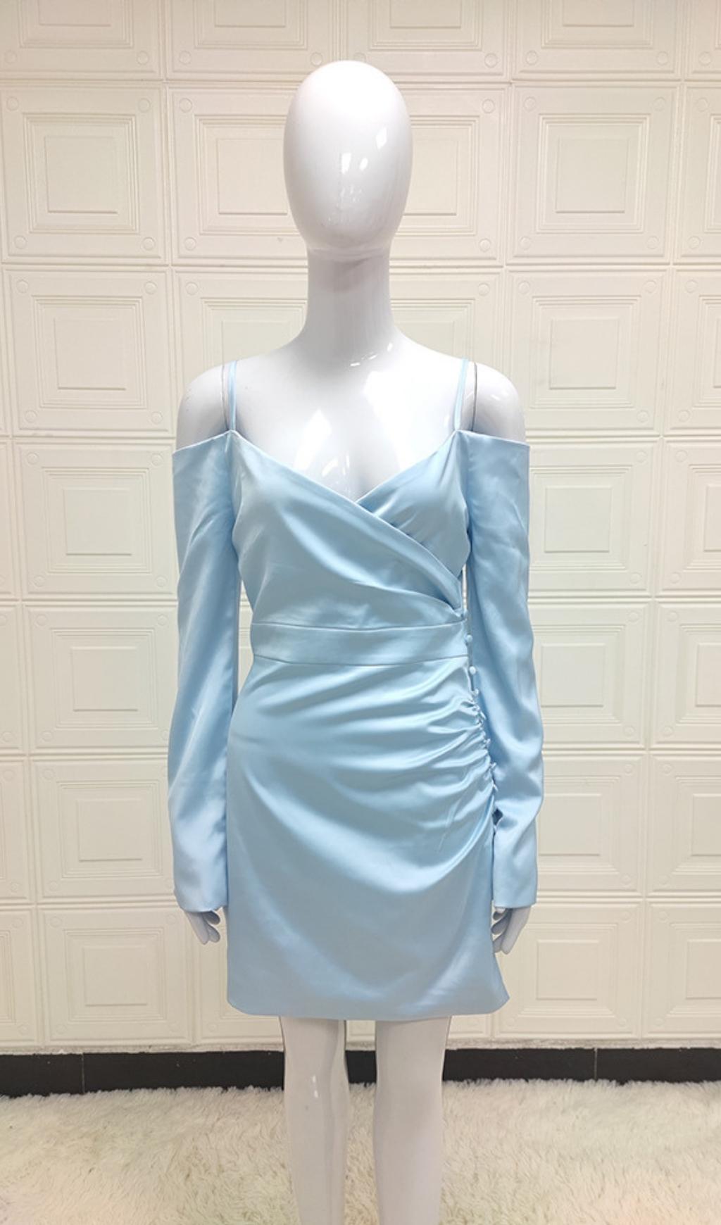 Blue Long Sleeve Satin Mini Dress