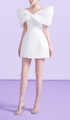 BowKnot Fishbone Mini Dress In White