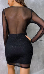 Black Diamond Long Sleeve Mesh Corset Mini Dress