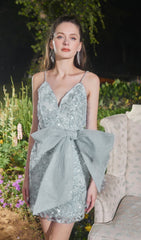 Green Bow Sparkly Mini Dress
