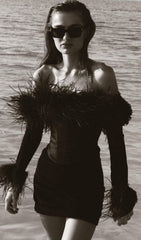 FeaTher Corset Mini Dress In Black