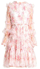 Floral Mesh Hem Mini Dress In Pink