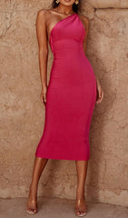 Pink One Shoulder Midi Cocktail Dress