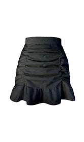 Black Ruffle Pleated Mini Skirt