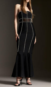 Bandage Bandeau Mesh Knit Maxi Dress