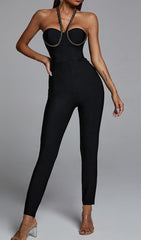 Black Chain Halter Bandage Jumpsuit