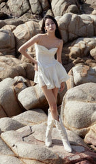 Strapless Suspender Mini Dress In White