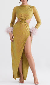 Chartreuse Crystallised Maxi Dress