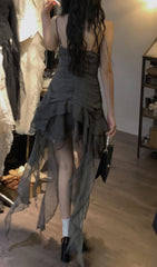 GREY Strappy PEPLUM Mini Dress