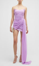 Purple Strapless Ruched Mini Dress
