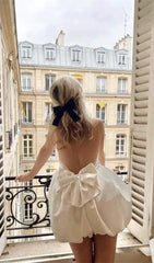 Velvet HalterNeck Mini Dress In White