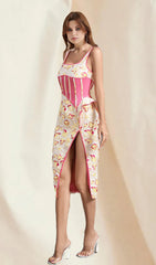 Rose Floral Jacquard Midi Dress
