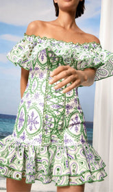 Corset Embroidered Dress In Green