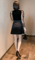 Deep V-Neck Mesh Mini Dress In Black