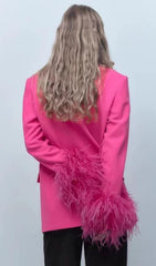 FeaTher Jacket Suit In Hot Pink