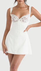 Ivory Satin And Lace Mini Dress