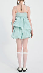 Satin Strappy Hem Dress In Mint Green