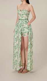 Floral Thigh Slit Midi Dress In Green