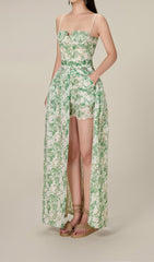 Floral Thigh Slit Midi Dress In Green
