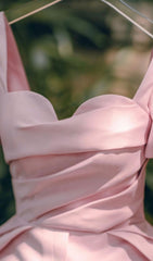 Pink Princess Sleeves Ruched Mini Dress