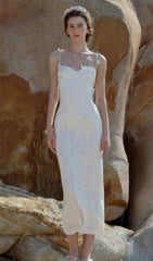 3D Flower EmbelliShed Midi Dress In White