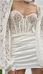 Lace Corset Midi Dress In White