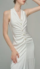 Satin Pearl DecorATIVE Dress In White