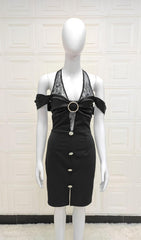 Lace Halter Off Shoulder Slit Mini Dress