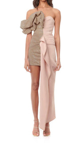 Ruched Strapless Splicing Midi Dress