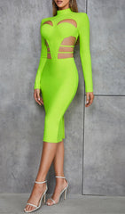 FLUORESCENT Green Waist Cut-Out Slim-Fit Dress