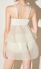 Beige One-Piece Suspender Swimsuit