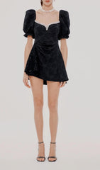 Diamond Floral Backless Mini Dress In Black