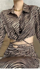 YelLow Leopard Tie Front Crop Blouse Top