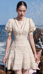 Lace V-Neck Midi Dress In White