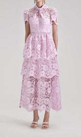 CORD Lace Tiered Midi Dress In Pink