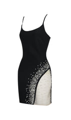 Bandage Pearl Mesh Mini Dress In Black