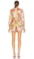 Floral-Print Linen Playsuit