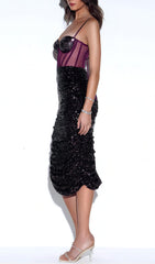 Sequin Corset Midi Dress In Wine