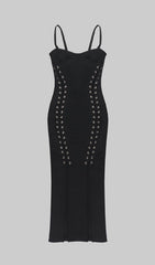 Cutout Side Detail Midi Dress In Black