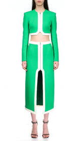 Bandage Two-Piece Patchwork Maxi Dress In Green