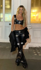 Crystal EmbelliSHMENTS LeaTher Two Piece Suit In Black