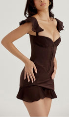 Ruffle Corset Mini Dress In Chocolate