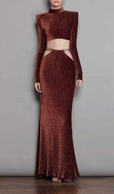 Special Texture Turtleneck Long-Sleeved PadDED Shoulder Skirt Set