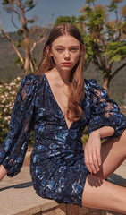 Embroidered Mini Dress In Blue