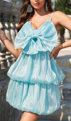 Satin Strappy Hem Dress In Mint Green