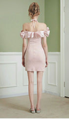 Halter Neck Bow Mini Dress In Pink