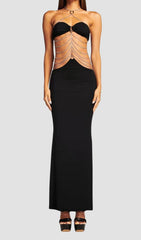 Black Chain Strapless Maxi Dress