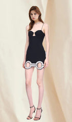 Black Crystal Bandage Mini Dress
